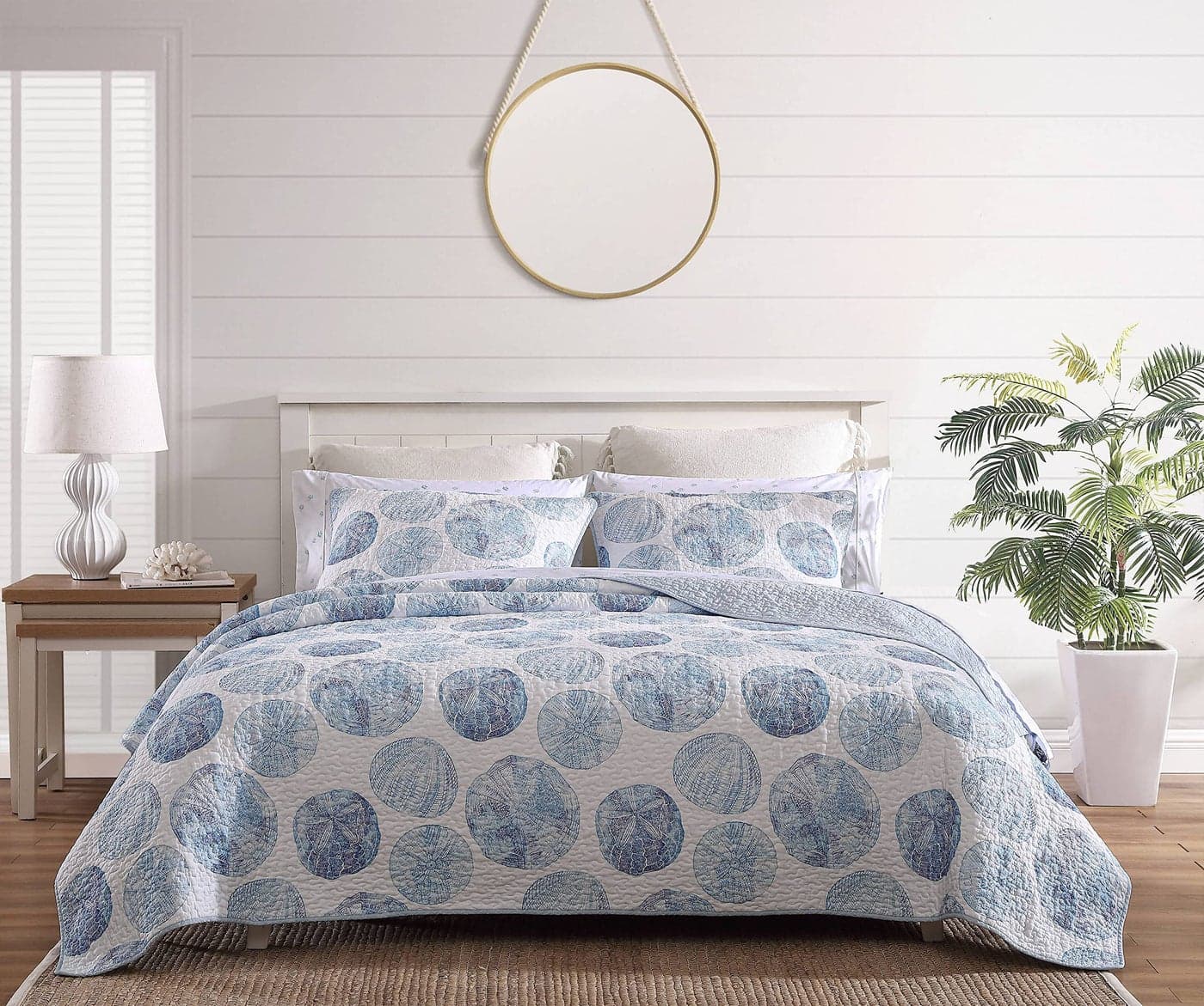 Tommy Bahama King Quilt Set Reversible Cotton Bedding with Matching Shams PreWashed for Added Softness Distressed Water Leaves Grey King GreyWhite