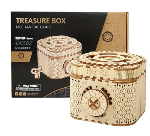 ROKR 3D Assembly Wooden Puzzle DIY Crafts Kit Fun Creative DIY Toy Treasure Box Brain Teaser Mechanical Engineering Model Building Kits Educational Toy Birthday Gift for Adults and Kids Age 14+