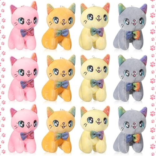 Chalyna 12 Pcs Cute Stuffed Animal Toy 4 Inch Mini Plush Mermaid Tiger Turtle Puppy Pig Alpaca Cat Ornaments Stuffed Doll Keychain Handbag Pendant for Birthday Party Favors DIY Home DecorCat Style