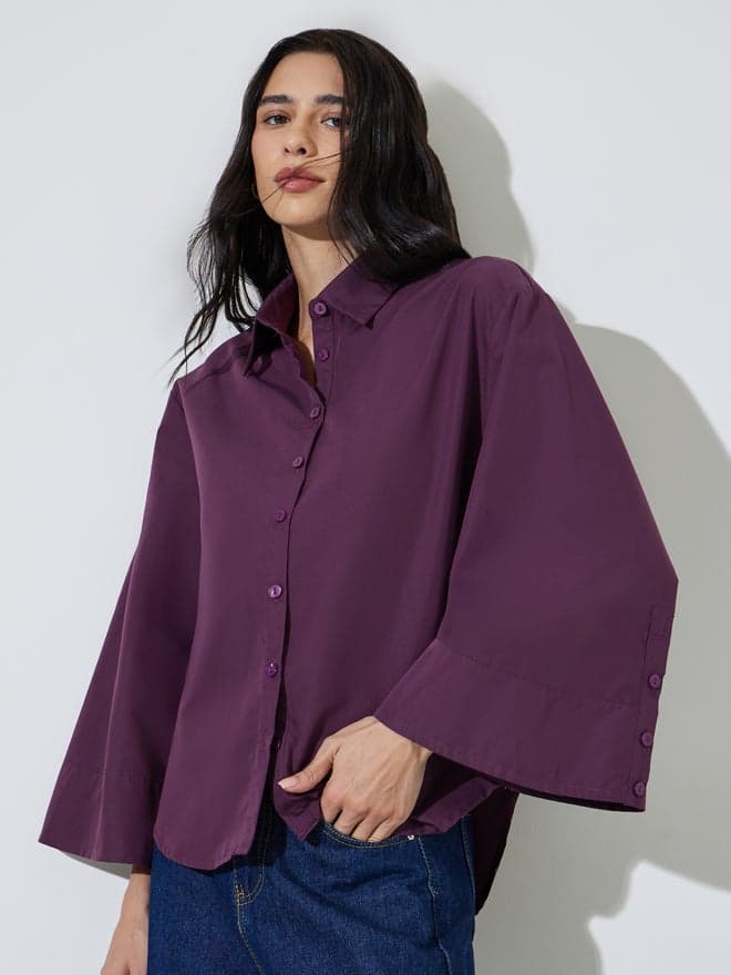 Styli Purple Wide Sleeve Button-Down Shirt