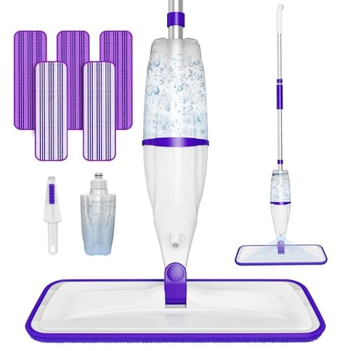 Spray Mop for Hardwood Floor Cleaning: EXEGO Wet Mops with 5 Microfiber Refillable Pads for Swiffer Powermop - Mopping Tools with Sprayer for Tile Wood Laminate Vinyl Marble