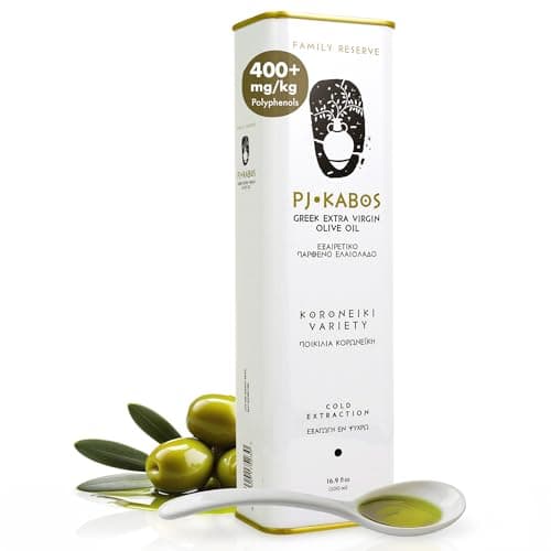 PJ KABOS Fresh 202526 Harvest High Phenolic 400mgkg Natural Greek Extra Virgin Olive Oil Kosher Greece Cold Extracted 169 oz Tin Koroneiki Family Reserve Medium