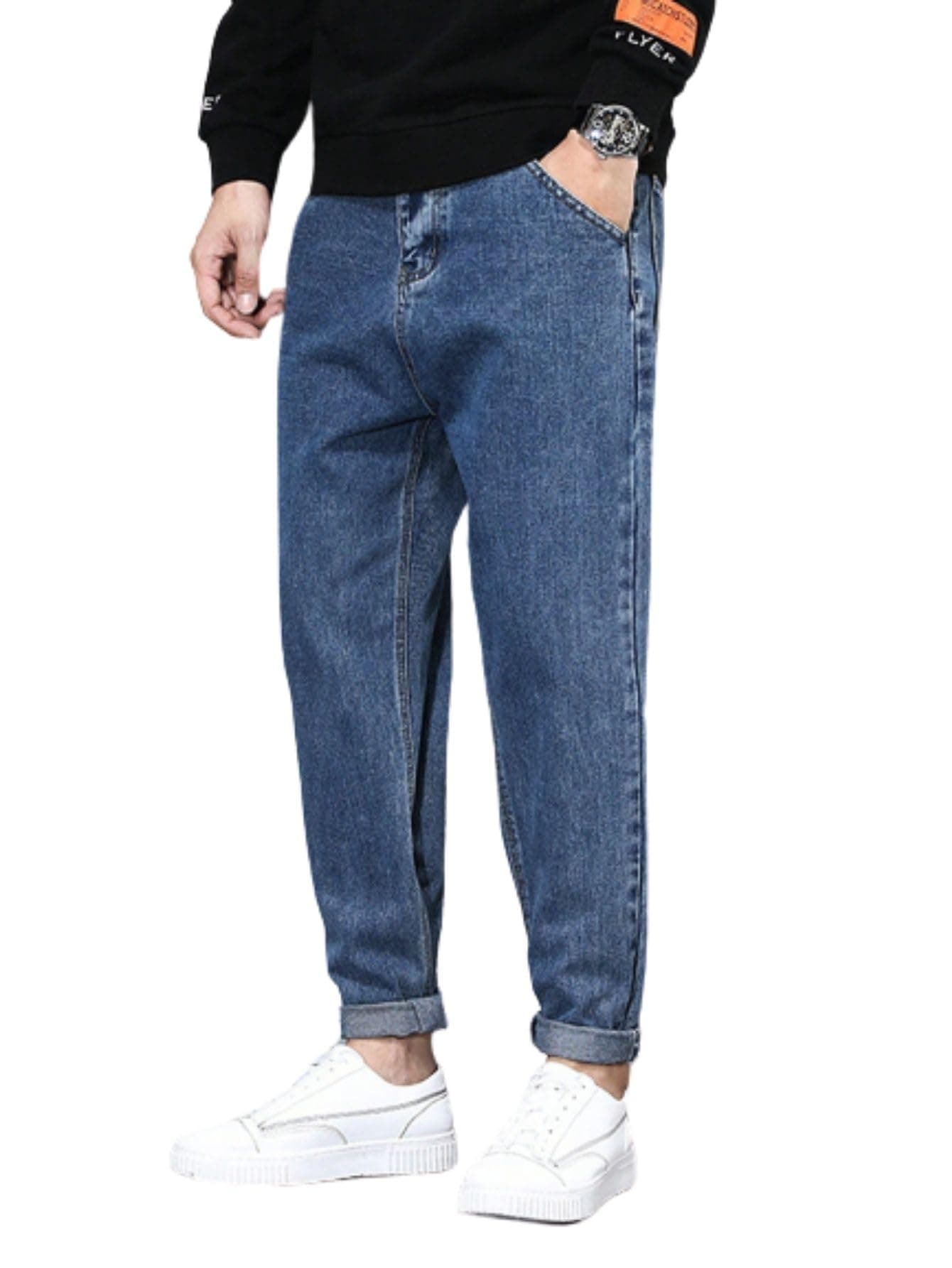 Ben Martin Men's Tapered Fit Jeans || Carrot Fit Jean's for Men || Relax Fit Denim for Man || High Rise Stretchable Casual Jean:s || Narrow Bottom Jean s for Men:s || D-Blue Jeans for Men-s, 36 (1)
