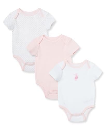 Little Me Baby-Girls Newborn Ballerina 3 Pack Bodysuit, White/Pink, Newborn