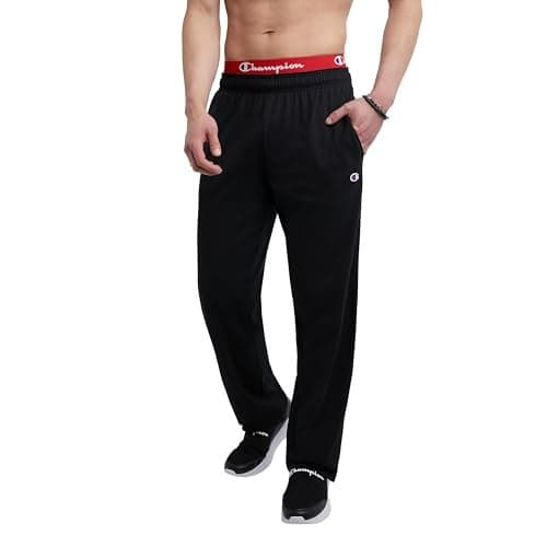 Champion Men's Open-Bottom Lounge Pants, Standard Fit, Lightweight 100% Cotton, Available in Regular and Big & Tall, Black, X-Large Tall