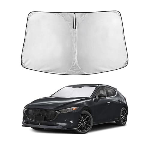 Econour Windshield Sun Shade for Mazda 3 2019-2024 2025 2026 Mazda3 Accessories Hatchback/Sedan Custom Fit Sunshade Foldable Sun Visor Protector Blocks UV Rays Keep Your Car Cooler
