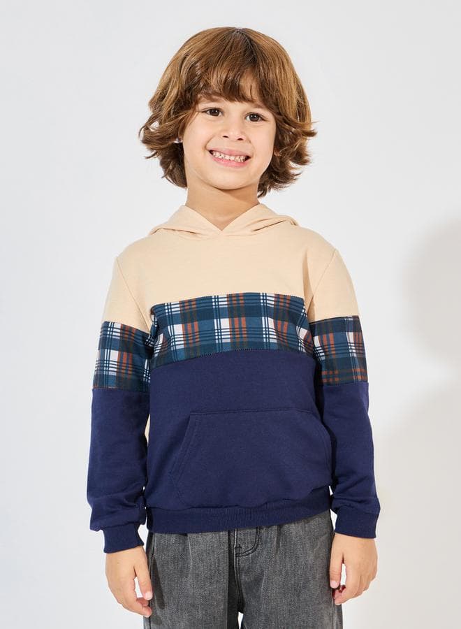 Contrast Plaid Lightweight Hoodie