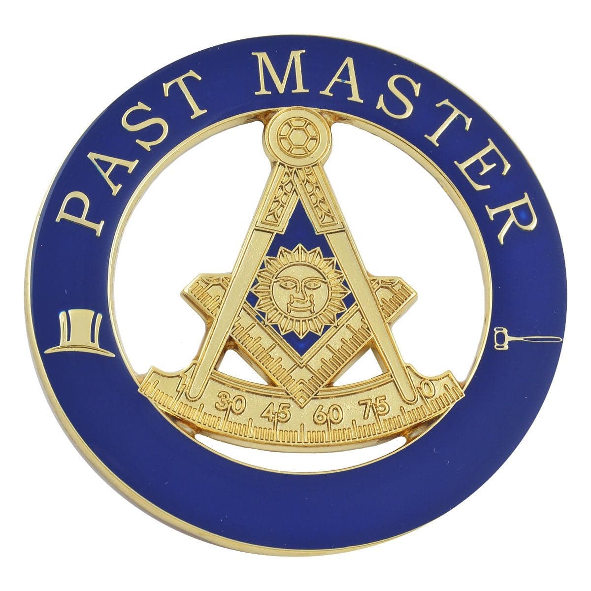 Past Master Round Masonic Auto Emblem Blue Gold3 Diameter