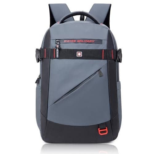 SWISS MILITARY 30L Unisex Laptop Travel Backpack for 15.6-Inch Laptops – with Luggage Strap, Detachable Key Ring, Anti-Theft Pocket, Expandable Bottle Pocket for Office and College Use
