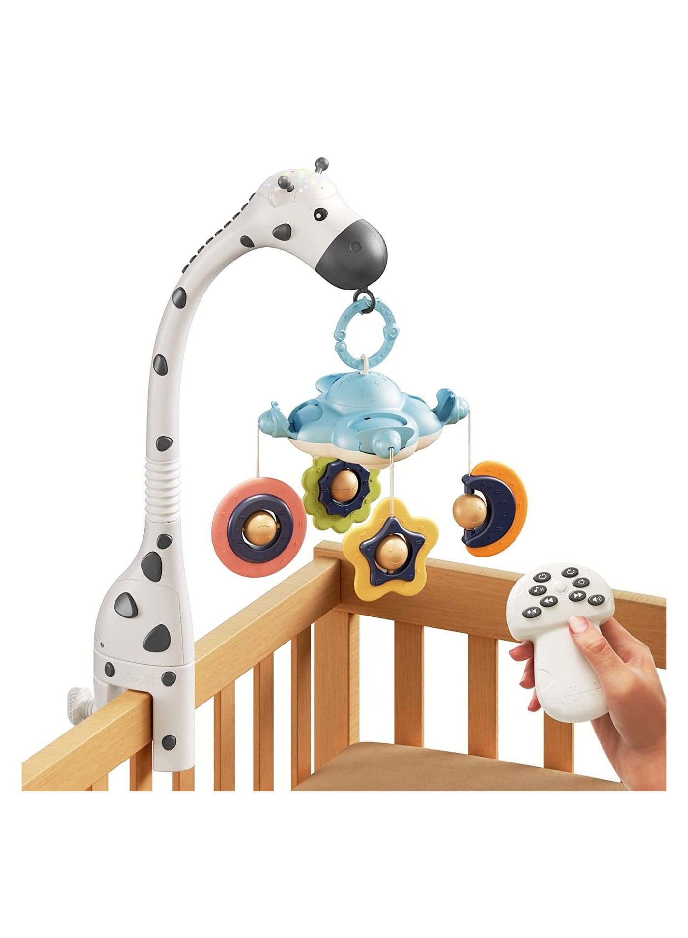 Baby Crib Mobile Toys, 3 in 1 Toys with Remote Control, Projection Night Light and Music White Noise, Mute Spin Motor Nursery Sensory for Newborn