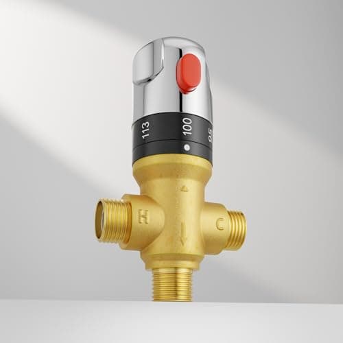 Morado Thermostatic Mixing Valve with 12 NPT Male Connection Water Mixing Valve Fahrenheit Scale Mark Solid Brass Golden