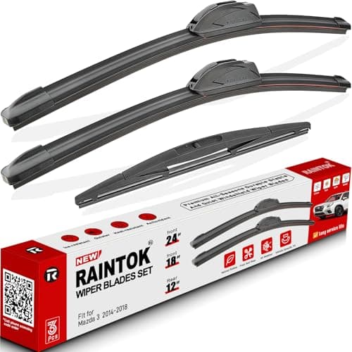 RAINTOK Windshield Wiper Blades Replacement for 2014 2015 2016 2017 2018 Mazda 3 Original Factory Quality Front Rear Wipers Blade Set for Car - 24" 18" 12" (Piece of 3)