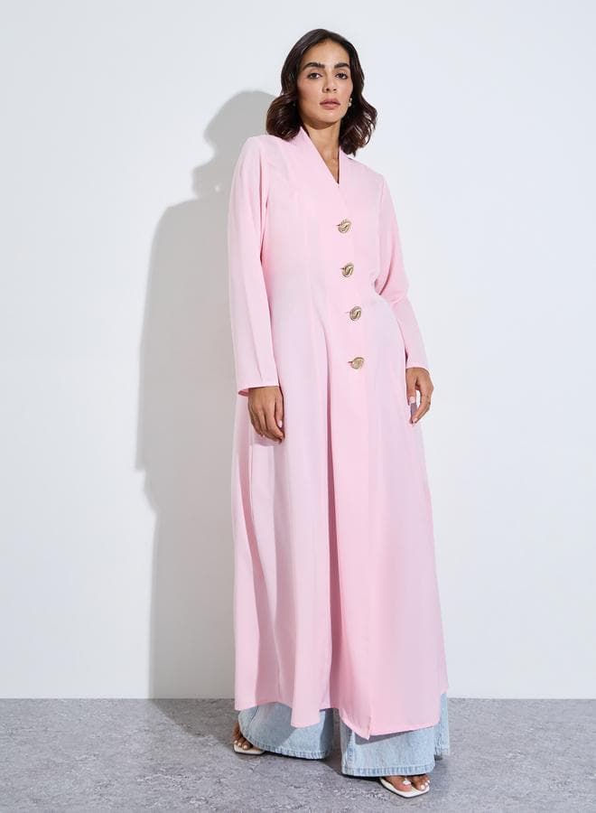 five gold button closed front abaya