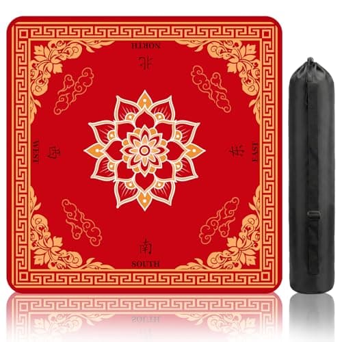 HEIFAM Mahjong Mat for Table Red Mahjong Table Mat 31x 31in NonSlip Noise Reduction Mah Jong Mat with Carrying Bag Game Table Cover for Mahjongs Poker Card Dominoes Christmas Birthday Gift