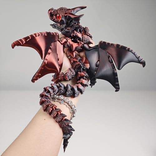 WUQIREN 3D Printed Dragon with Wings 3D Printed Animals Toys Fidget Dragon Toys Flexible Articulated Winged Crystal Dragon Model Desktop Pet Decor Dragon Gift for Kids Adult BlackRed