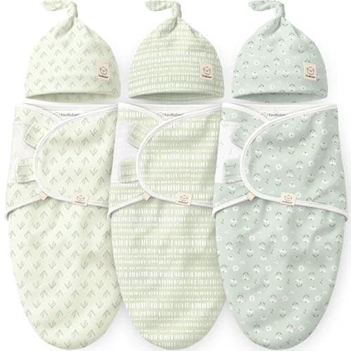 KeaBabies 3Pack Organic Swaddles for Newborns Girls Boys with Hats Soft Cotton Baby Sleep Sacks 03 Months Breathable Baby Hats and Swaddles 03 Months Newborn Essentials Must Haves Leafy
