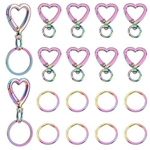 PH PandaHall 20pcs Heart Keychain Clip 10pcs 1 Inch 304 Stainless Steel Round Split Key Rings 10pcs Metal Trigger Snap Hooks Iridescence Lanyard Keychains Hook for Keychain Lanyard Bag Mothers Day