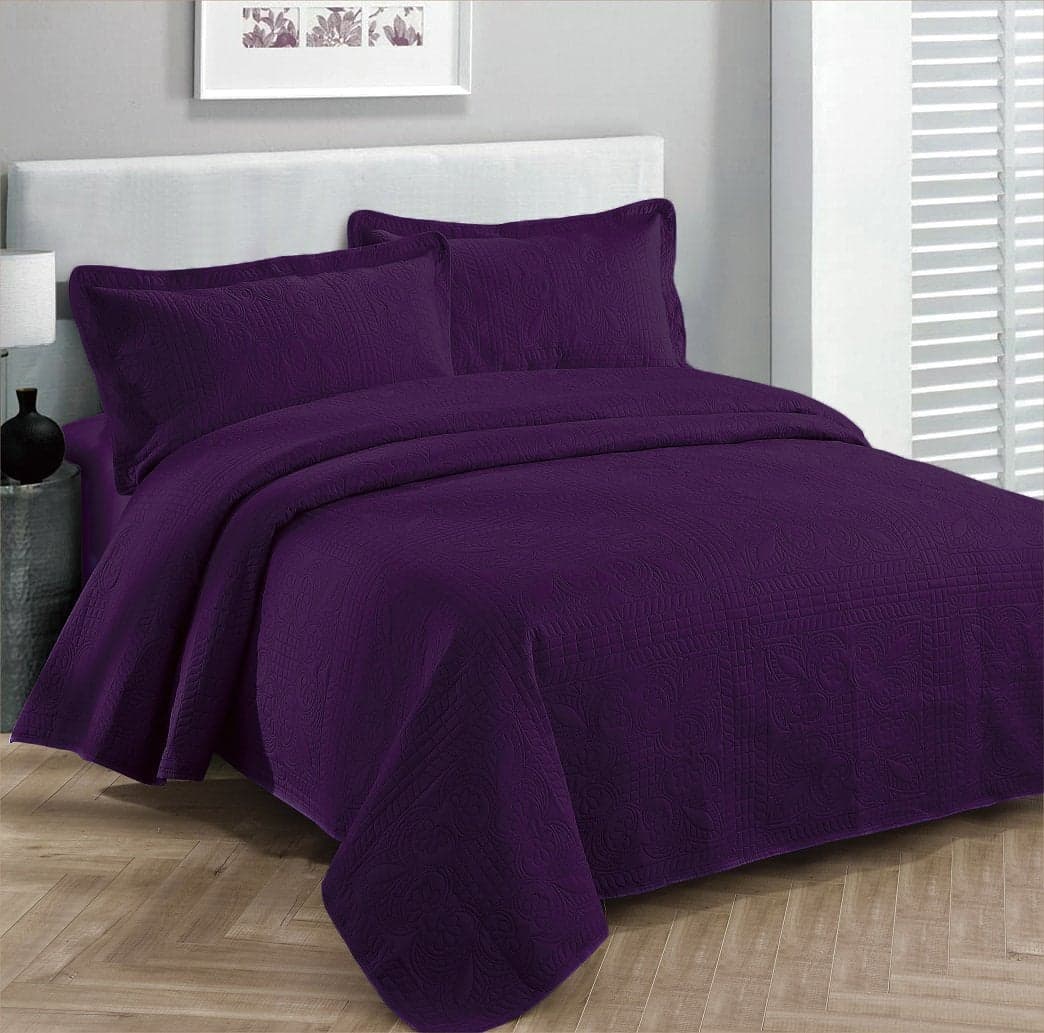 Fancy Collection Luxury Bedspread Coverlet Embossed Bed Cover Solid Purple New Over Size 100x 106 FullQueen