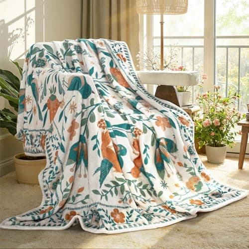 Lahome Floral Fleece Blanket for Women Girls Dorm Boho Decor, Small Throw Blanket for Couch Bed Chair Cover Lightweight, Whimsical Fleece Blanket Throws Mom Gift Spring Home Decor,Bird Beige 50x60