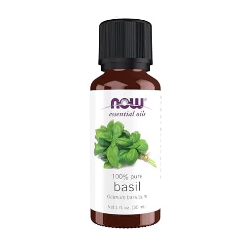 NOW Essential Oils, Basil Oil, Energizing Aromatherapy Scent, Stream Distilled, 100% Pure, Vegan, Child Resistant Cap, 1-Ounce