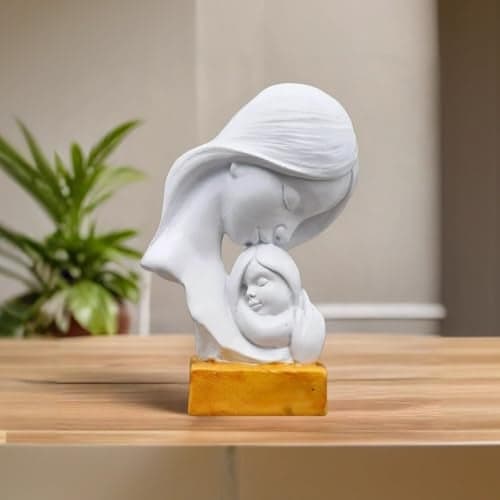 Saugat Traders Resin Mother Child Statue Showpiece for Home Decor Office Table Decoration - Baby Shower for Mom, to Be Mom Handcrafted Mother Baby Showpiece Gift,5 Cm,10 Cm,White