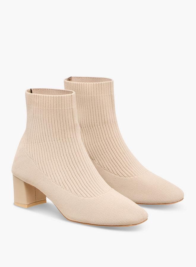 Ribbed Ankle Boots With Block Heels
