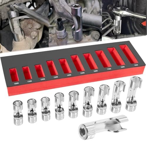 12030 Flare Nut Socket Set 10pc 1019 mm 38 Drive Diesel Injector Fuel Line Socket Wrench Set for Fastener on Wired Temperature Sensors Thermo Switches ABS Tube Master Cylinder Coolant etc