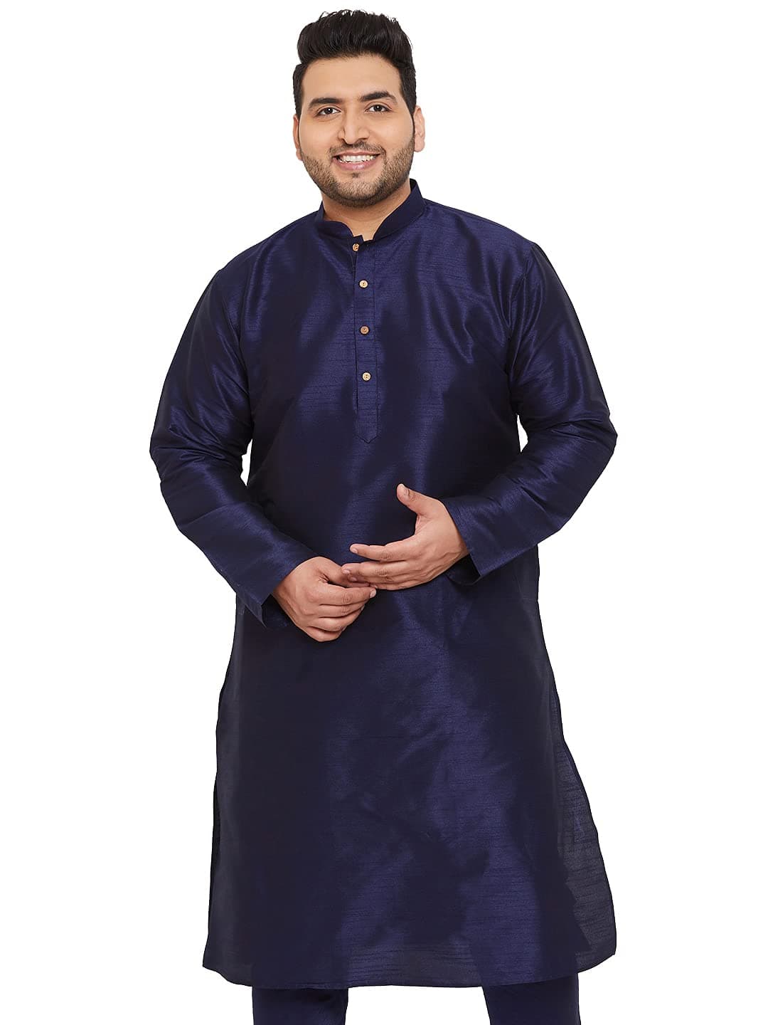 VASTRAMAY Plus Mens Silk Blend Navy Blue Kurta - Elegance for Festivals & Events | Men's Plus Size Solid Kurta with Chinese Collar and Full Sleeves | Classic Design, Premium Comfort_VPLUSMK001NB_48