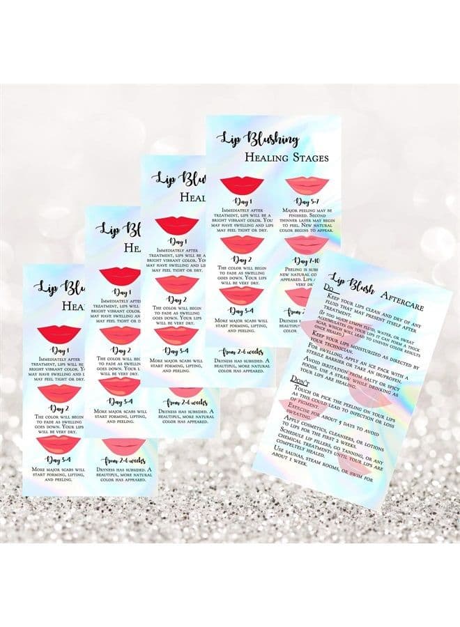 Lip Blush Stages of Healing & Aftercare Instructions Card | 50 Pack | 2x3.5inch inches Business Card Size | Lip Blush Lip Glow Lip Tint PMU Lip Liner Full Lip Tint Tattoo | Holog