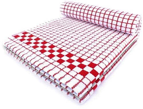 Fecido Classic Kitchen Dish Towels with Hanging Loop - Heavy Duty Absorbent Dish Clothes - European Made 100% Cotton Tea Towels - Set of Two, Red