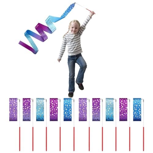 AITIME Ribbon Wands Party Favors for Kids, 20 Pack Rhythmic Gymnastics Ribbon, Girl Birthday ,Outdoor Party Games Supplies, Dance Streamers, Stars Ribbon Dancer