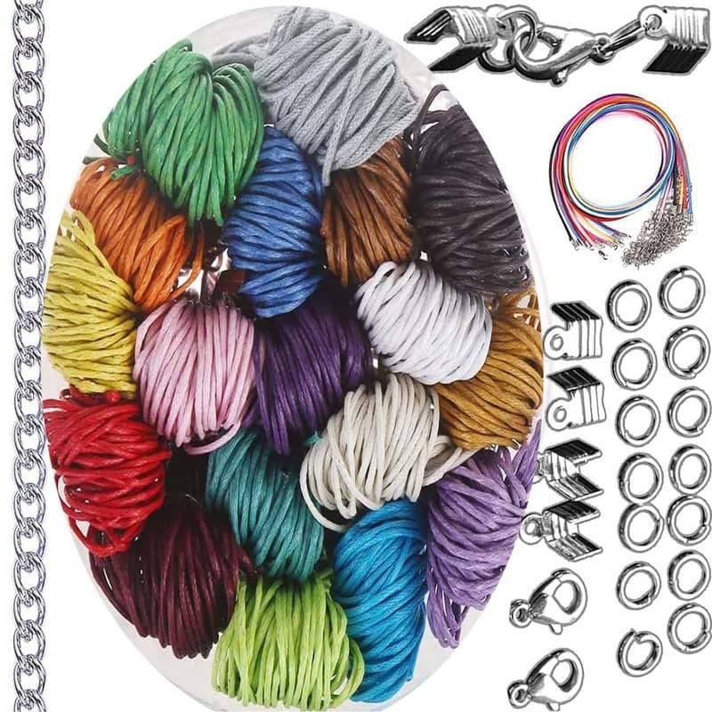 DIY Crafts 96 mtr, 8 mtr Chain, Random Colour, 5X Necklace Sample Waxed Polyester Cord Thread Beading String for Bracelet Necklace Jewelry Making Macram(96 mtr, 8 mtr Chain, Random Colour)