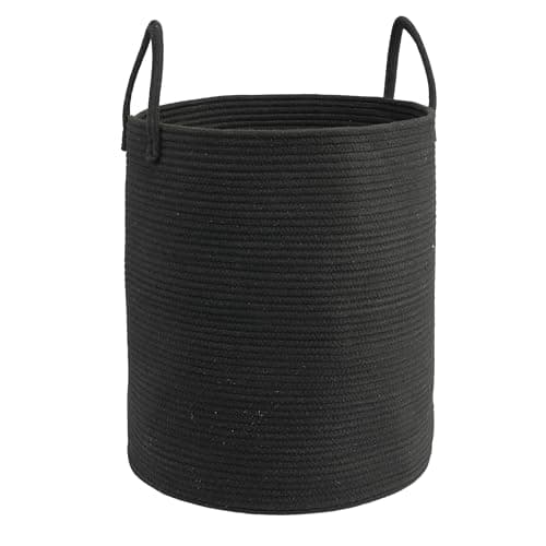 JUNBOLE Woven Cotton Rope Laundry basket-15”X20” Laundry Hamper-Rope Storage Basket for Dirty Clothes, Toys and Blankets Perfect for Bathroom, Baby nursery and Living Room Storage (black)