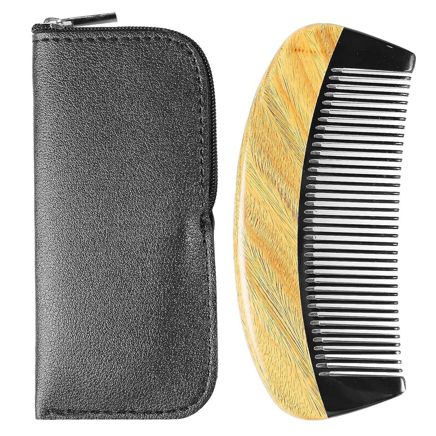 Onedor 100 Handmade Natural Green Sandalwood With Buffalo Horn Hair Combs AntiStatic Sandalwood Scent Natural Hair Detangler Wooden Combs Mini Oval Fine Tooth