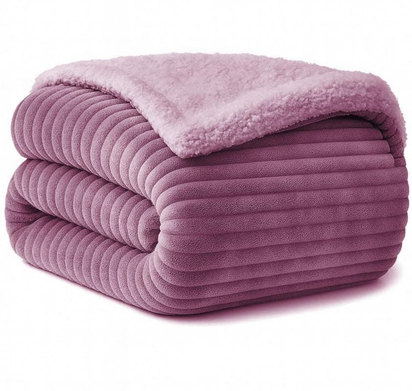 BSB HOME New Born Baby Blanket – All Season 2 Layer Fluffy AC Wrapping Sheet, Ultra Soft Flannel & Sherpa Blanket for Baby Boys & Girls (0–24 Months, 130 x 105 cm, Lightweight Color - Lavender