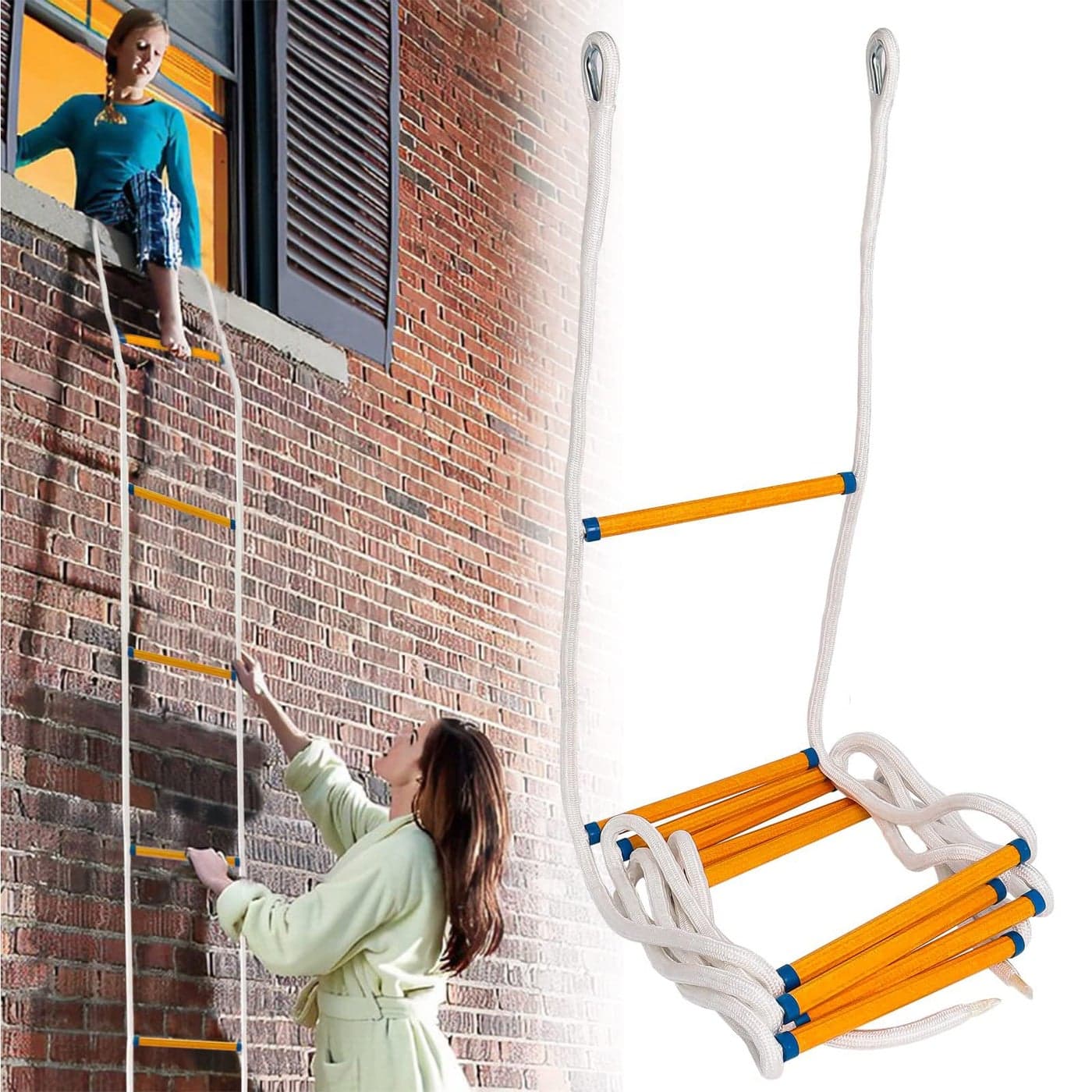 Fire Escape Ladders 13 FT Emergency Ladder for Second Floor AntiSlip Rescue Fire Ladder 2 Story Window Ladder Fire Escape 2 Story Balcony Railing Treehouse Fast to Deploy