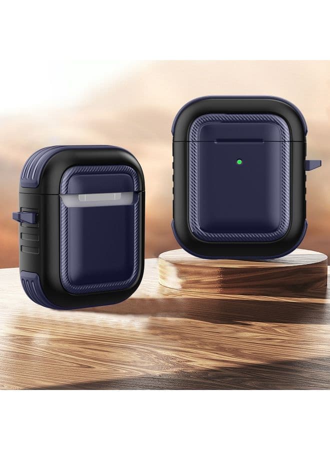 Case Cover Wireless Earphones Shockproof TPU + PC Protective Case with Carabiner For AirPods 1 / 2 Blue+Black