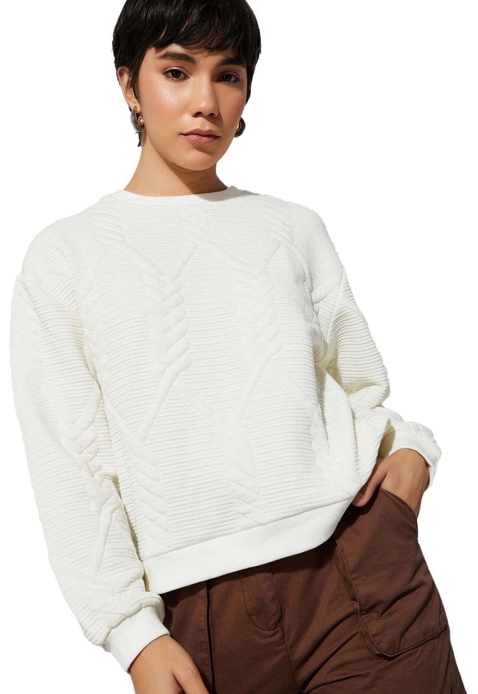 Max Alaya F x URB_N Women Quilted Sweatshirt (Ivory_L)