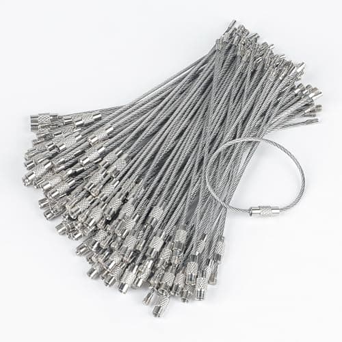 Pawfly 5 Inch Wire Keychain Cable Large Stainless Steel Key Ring Loop Holder for Outdoor Hiking Heavy Duty Connectable Luggage Tag Keeper for Sport and Travel, 100 Pack