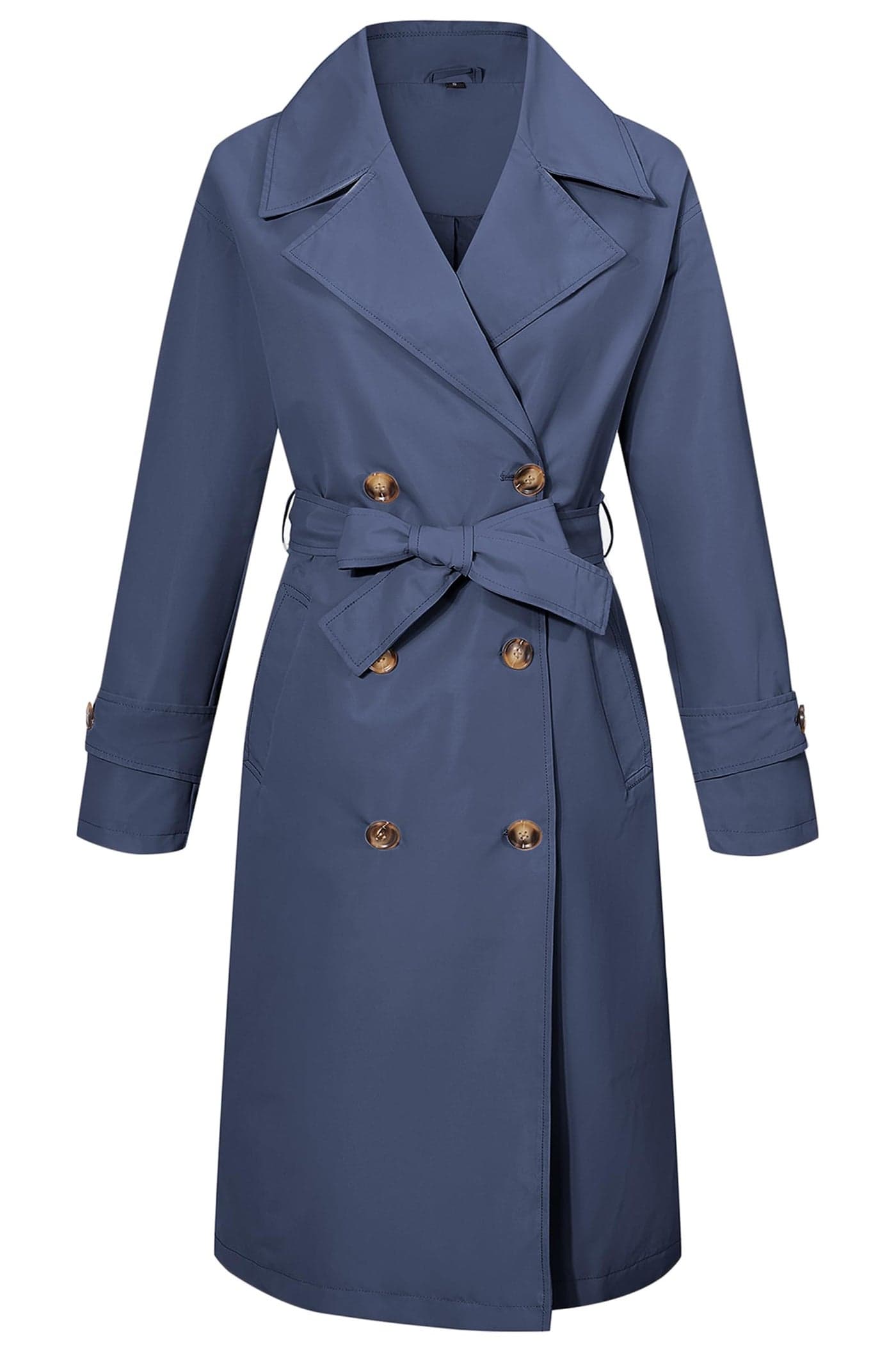 RISISSIDA Trench Coats for Women Long Double Breasted Spring Fall Waterproof Rain Jacket Overcoat Blue M