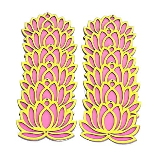 Sanvatsar Home White Golden Lotus 4 Inch Set of 12 Wooden Cutout DIY Rangoli Kit | Decorations for Diwali, Dusshera Wedding Rangoli, Pooja, Decorations, Festival Gift (Pink)