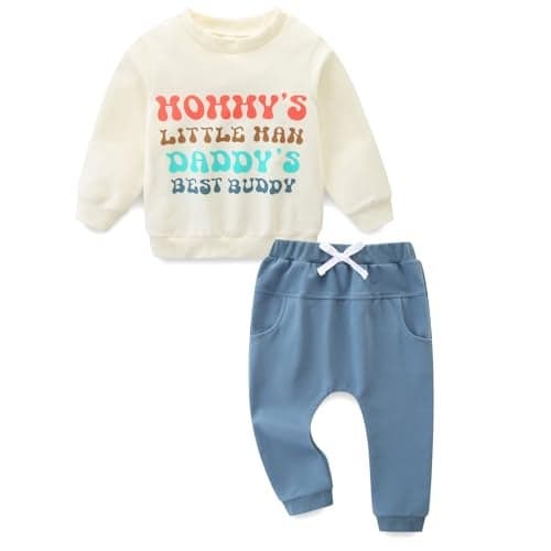 2T Boys Clothes Baby Fall Clothes Set Long Sleeve Letter Print Sweatshirt Pants Toddler Infant Outfits White