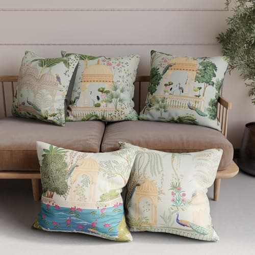 Encasa XO Aesthetic Polyester Cushion Covers 40x40 cm | Festive Mughal-02 | No Inserts | Ethnic Printed Sofa Pillow Cover (Set of 5) | Machine Washable | Indoor Use Only