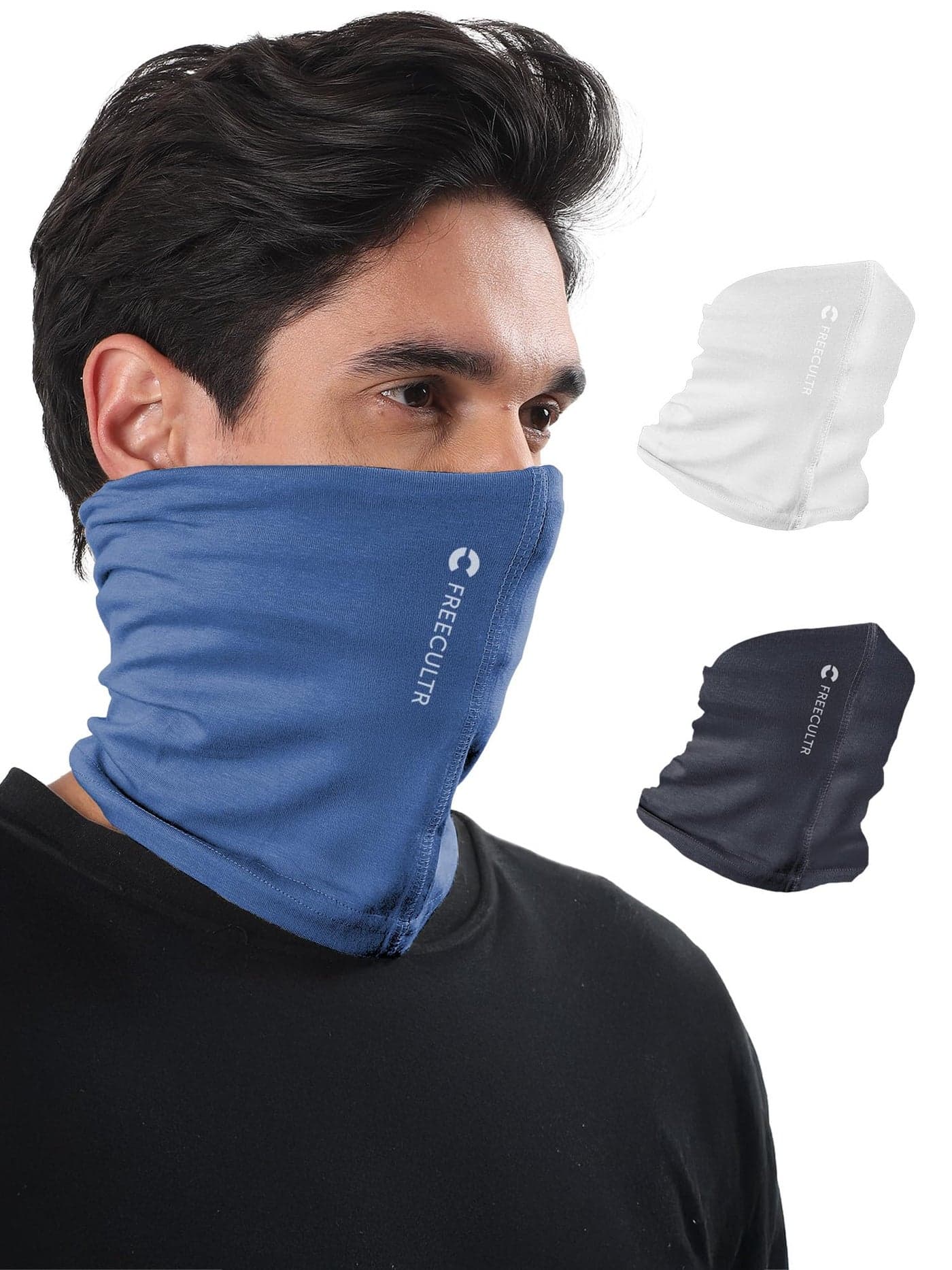 Freecultr Unisex Bamboo Bandana, Anti Microbial Super Soft & Comfort Fit, Breathable Multipurpose Headband, Face Mask for Dust Protection and Sun - Plain Pack of 3-Charcoal,Pilot Blue,White