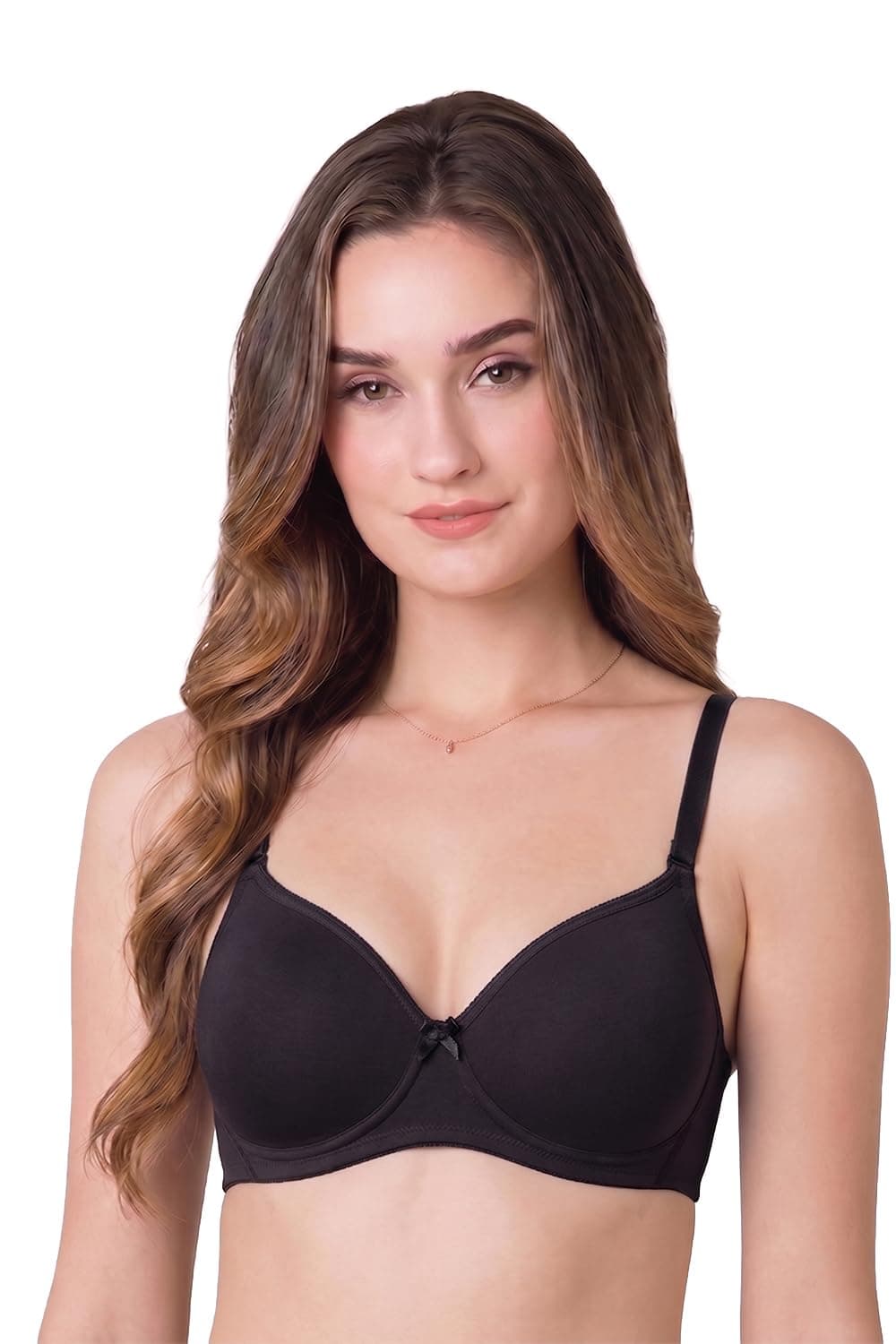 Van Heusen Women Bra - Cotton Easy Set Lycra - Anti Bacterial, Wireless, Padded, Full Coverage, Breathable, Black, 34C