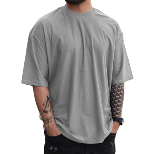 YawYews Mens Fashion Short Sleeve Tshirts Workout Oversize Pullover Solid Color Casual Tees Grey