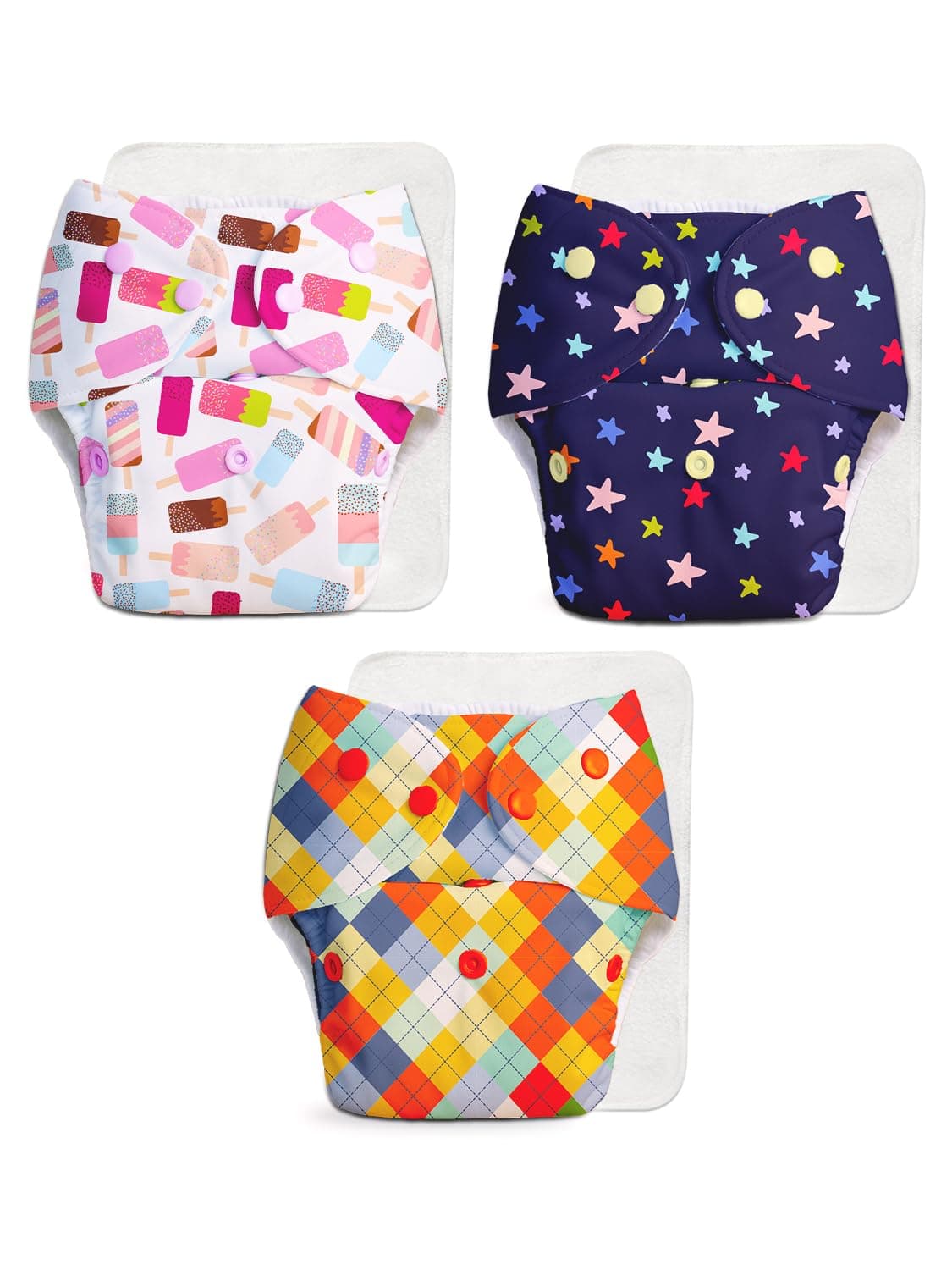 Superbottoms Basic Leakage-proof advanced cloth diapers for babies, High Absorbent 100% cotton 3 reusable diaper and 3 insert pad Combo Pack washable cloth diaper 3M -3Years Adjustable, Reduces Rash