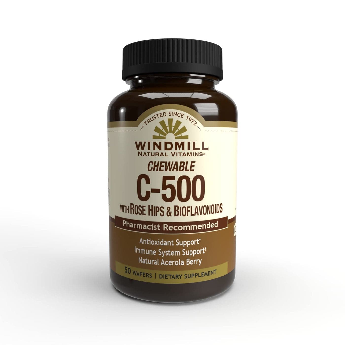 Natural Vitamins Vitamin C 500 mg with Rose HIPS and Bioflavonoids Immune Booster Antioxidant Support Chewable Tablets Acerola Berry 50 Tablets 50 Servings