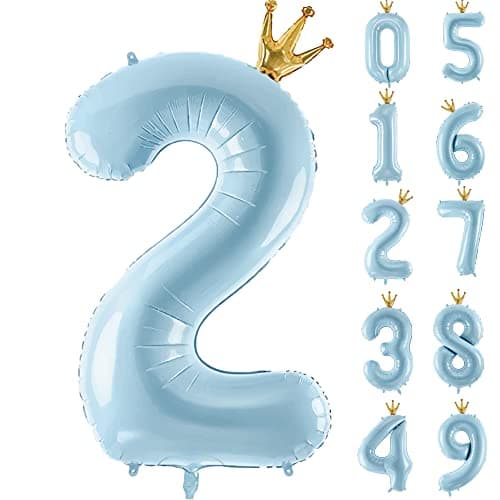 Gifloon Number 2 Balloon with Crown Large number balloons 40 inch 2nd Birthday Party Decorations Supplies 2 Year Old Sign Decor Blue