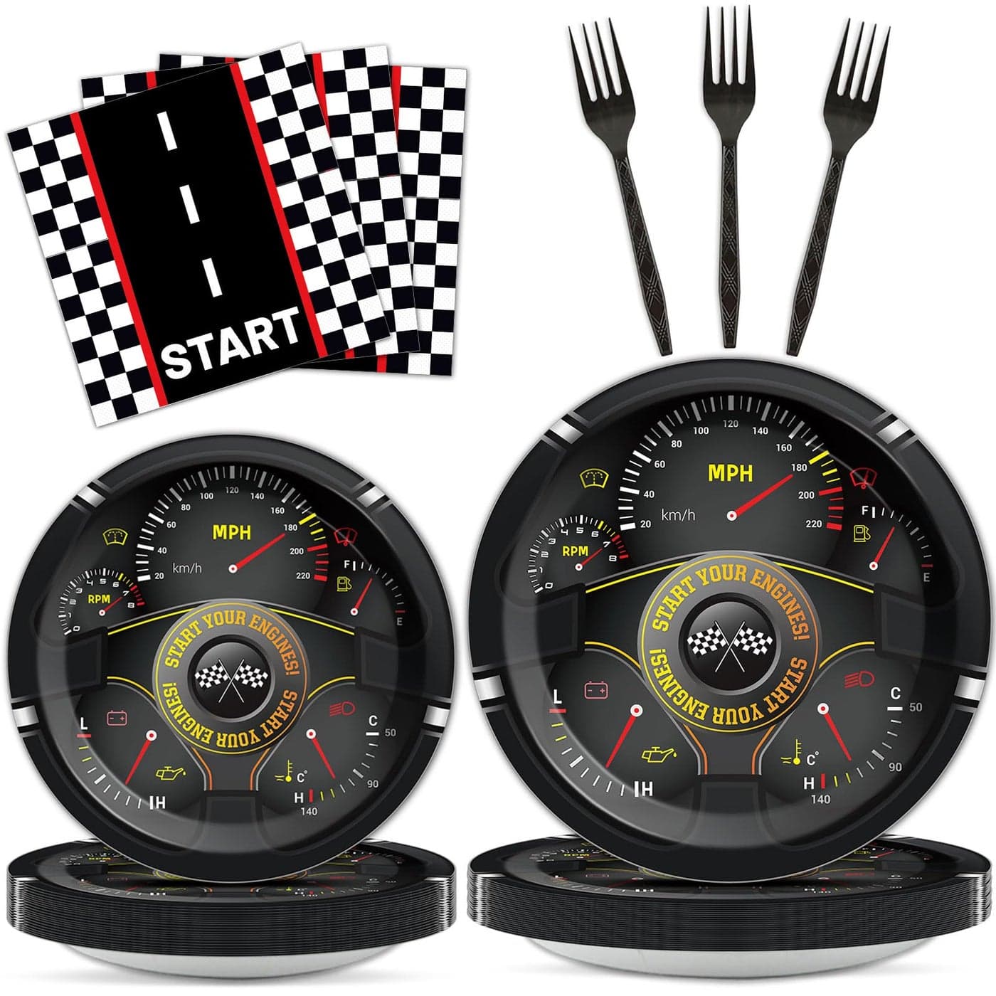 96Pcs Race Car Party Plates and Napkins for Baby Shower Birthday Decorations Supplies Racing Themed Paper Dessert Plates Start Your Engines Tableware Set for Kids Boys 24 Guests Party Decorations